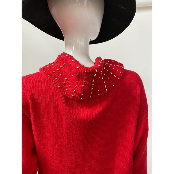 Red & Gold Embellished Sweater Dress Size S Studio S Collection - Picture 7 of 13